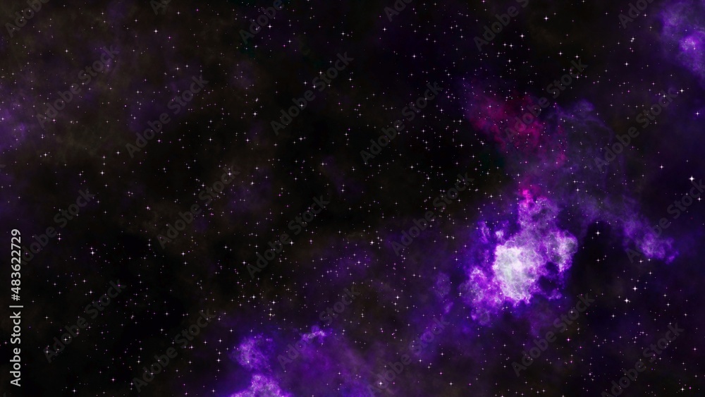 Naklejka premium bright purple nebula and the glitter of stars. purple nebula and cosmic dust.
