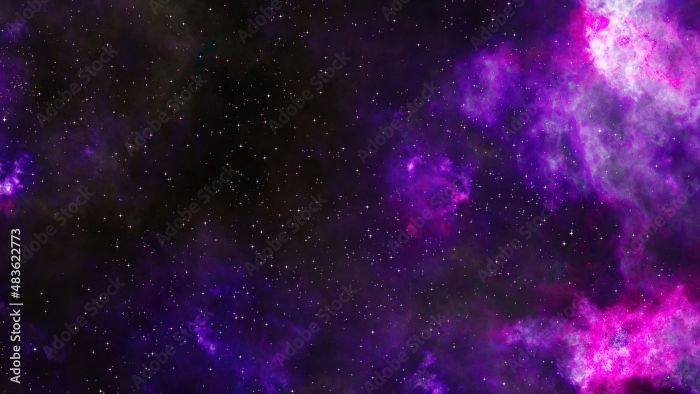 bright purple nebula and the glitter of stars.  purple nebula and cosmic dust.