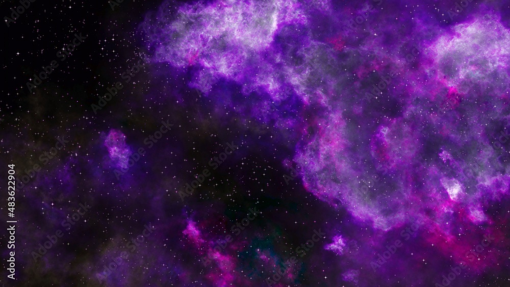 bright purple nebula and the glitter of stars.  purple nebula and cosmic dust.