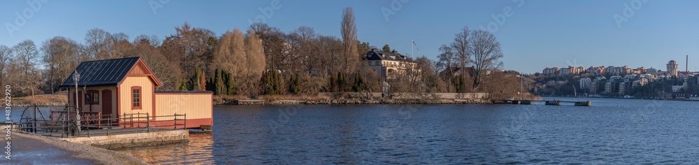 The cold bath house at the ness and villa Täcka Udden built 1870 a sunny winter day at the waterfront in the island Djurgården in Stockholm The cold bath house at the ness and villa Täcka Udden built 1870 a sunny winter day at the waterfront in the island Djurgården in Stockholm