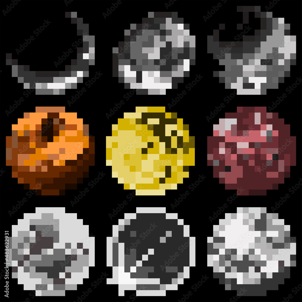 Set of Pixelated Planet Designs Set of Pixelated Planet Designs