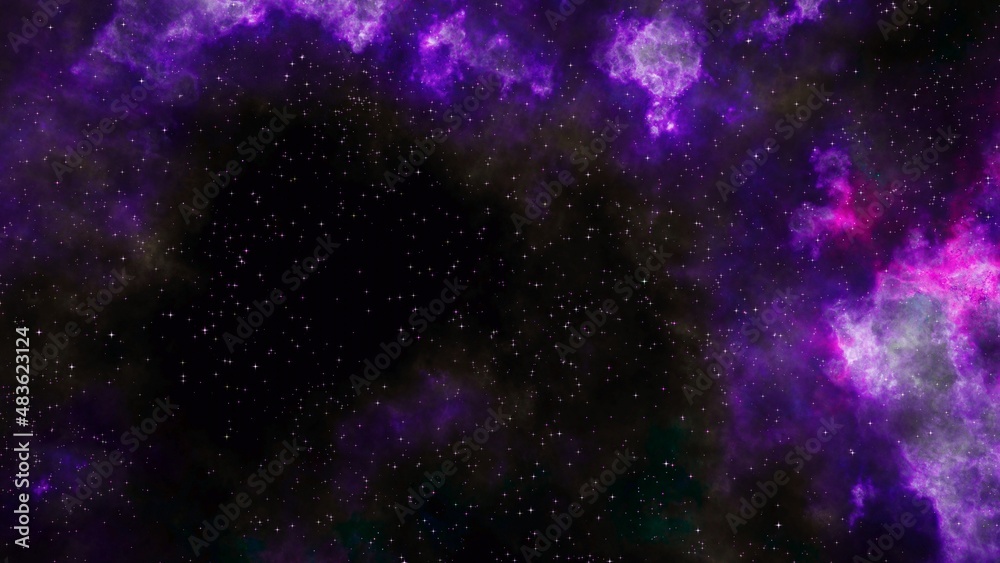 Obraz premium bright purple nebula and the glitter of stars. purple nebula and cosmic dust.