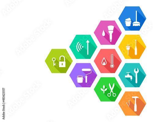 Maintenance, repair and renovation concept with tools and icon set