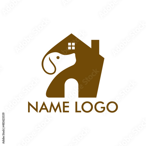 Dog Hotel logo. Dog with house vector design logo