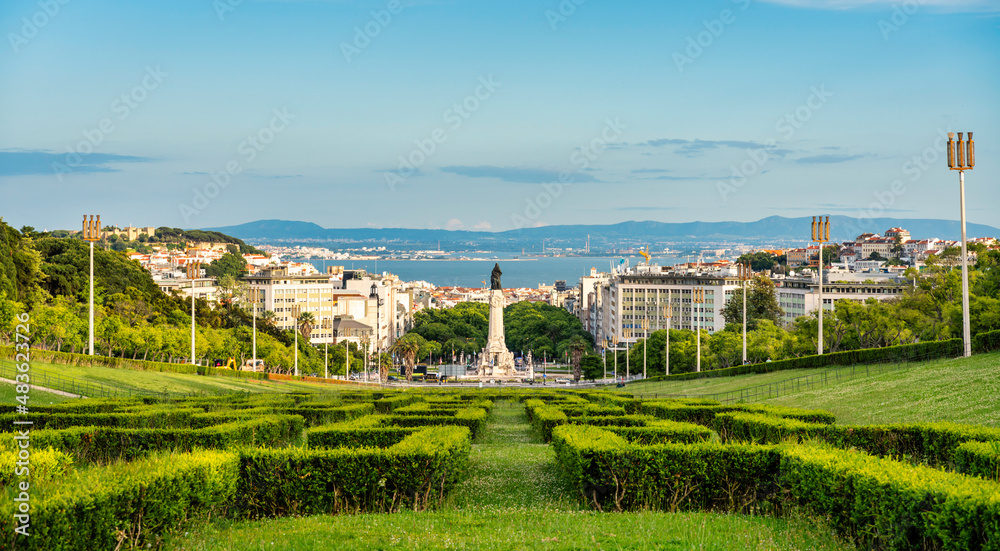 Viewpoint of Eduardo VII Park in Lisbon, Portugal.