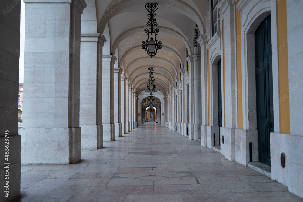 Arches of the Commerce Square in Lisbon, Portugal.