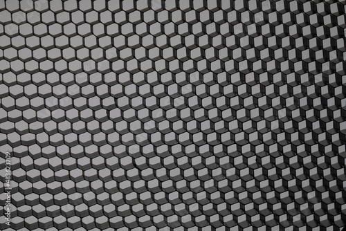 Geometric pattern of hexagons in the form of honeycombs. Metallic background.