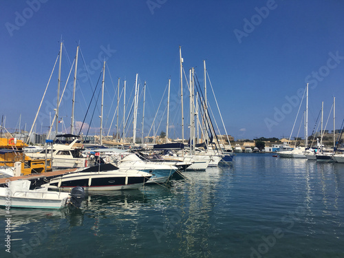 luxury yachts moored in Valletta harbour in Malta 