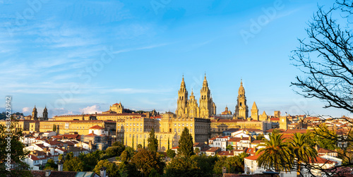 panoramic view of the cathedral of Santiago de Compostela in Spain - golden hour Fototapet