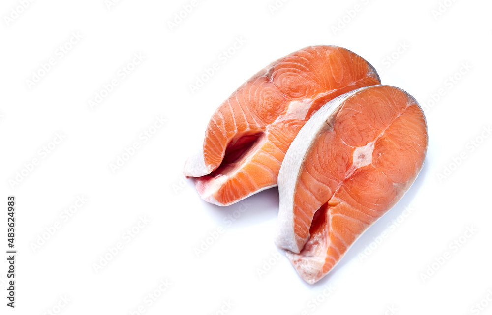 Salmon steak in closeup Salmon steak in closeup