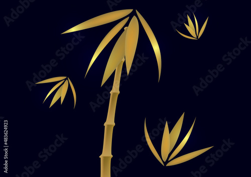 Composition of golden bamboo leaves in design. Vector