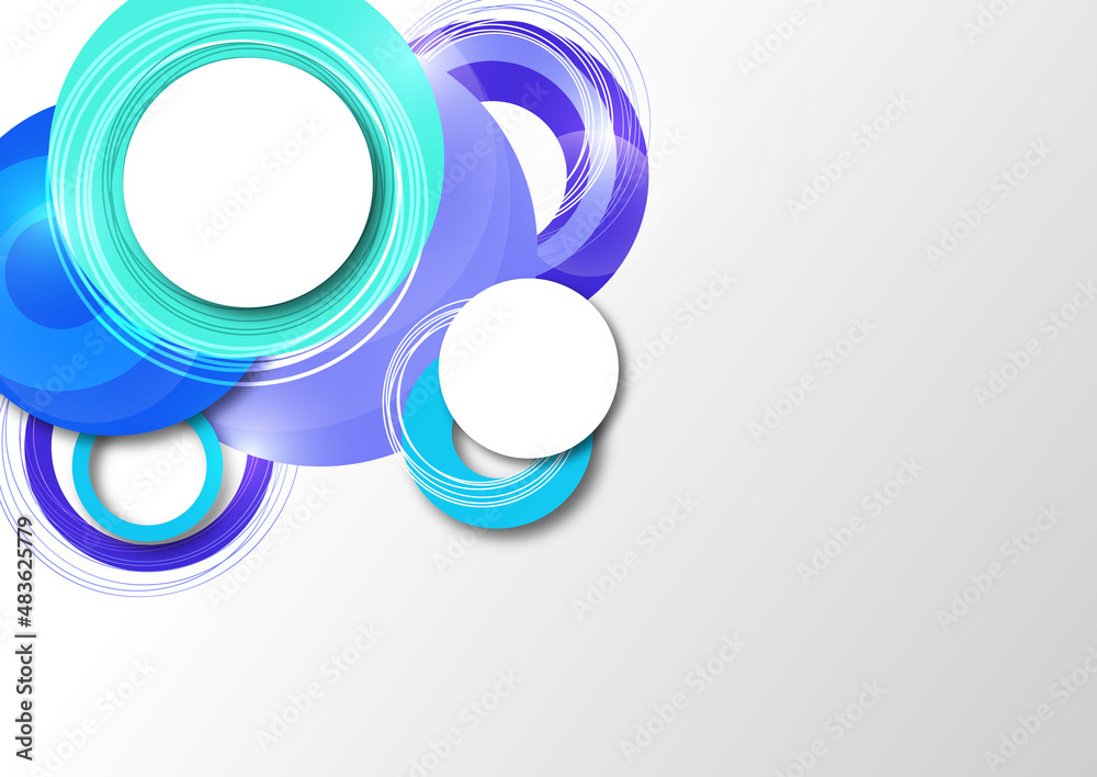 Dynamic trendy geometric abstract background. Circles, lines, round shapes, trendy colors. Modern overlapping circular shapes. Vector