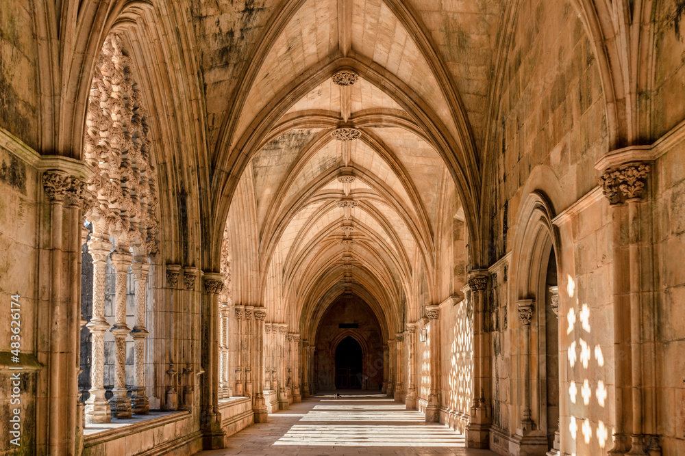 interior of the cloister of the monastery of Batalha in Portugal.