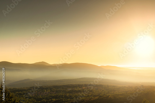 sunrise in the mountains of the Sierra de Francia with fog  in the province of Salamanca in Spai