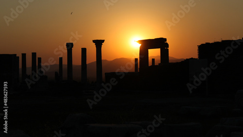 Selcuk, Izmir, Turkey - July 06 2012: Saint Jean Monument columns at sunset, Turkey   photo