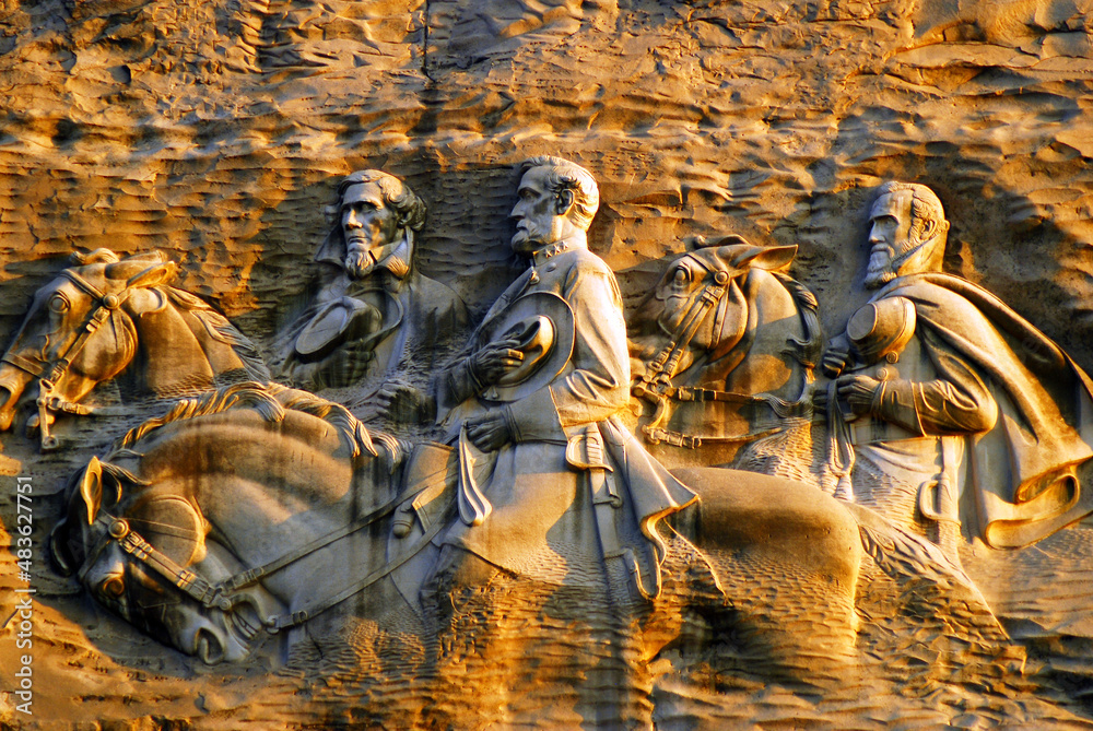 A bas relief of Confederate Generals is carved in the mountainside of