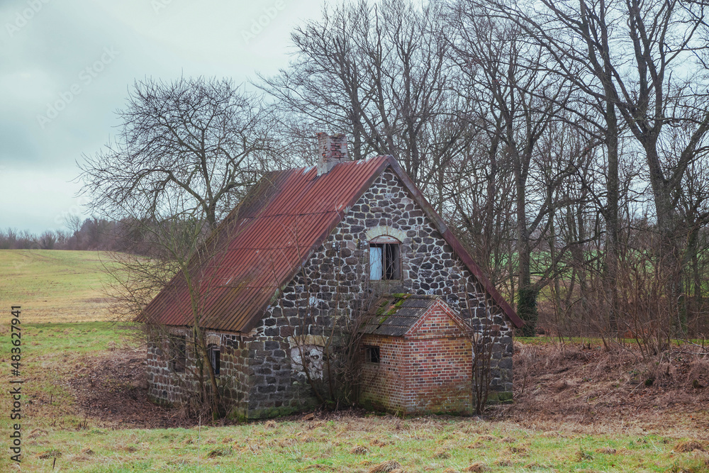 Old abandoned stone house in winter Denmark Old abandoned stone house in winter Denmark