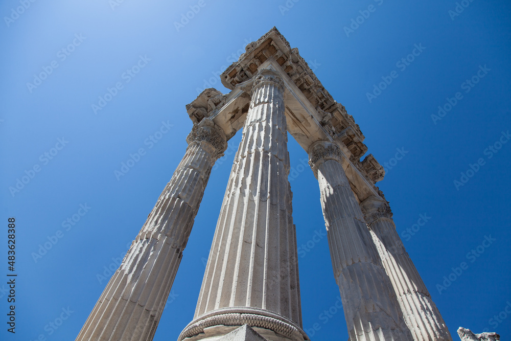 Bergama, Izmir, Turkey - July 22 2017: Pergamon Acropolis ruins, ancient Greek city in Aeolis Bergama, Izmir, Turkey - July 22 2017: Pergamon Acropolis ruins, ancient Greek city in Aeolis