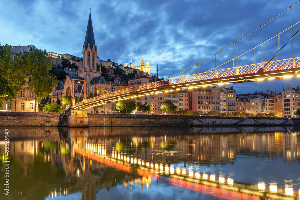 view of Lyon at evening,  france
