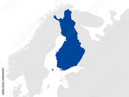 Finland vector map - The Finnish country in blue colour on grey map