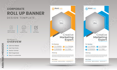 Creative and modern roll up banner design template | Mobile app roll up banner | corporate layout abstract background