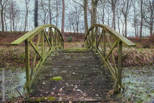 Old rotten bridge over a stream in Denmark