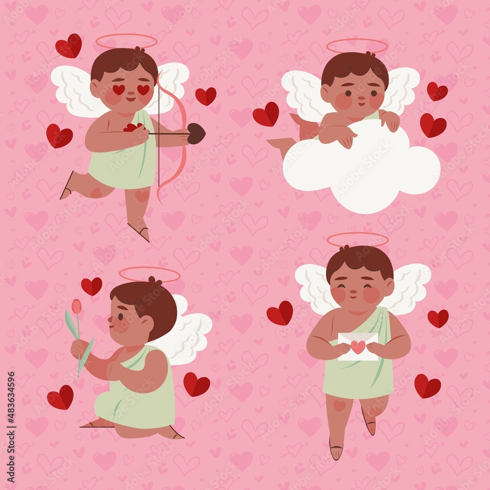 flat valentine day cupid characters collection design vector illustration design vector illustration flat valentine day cupid characters collection design vector illustration design vector illustration