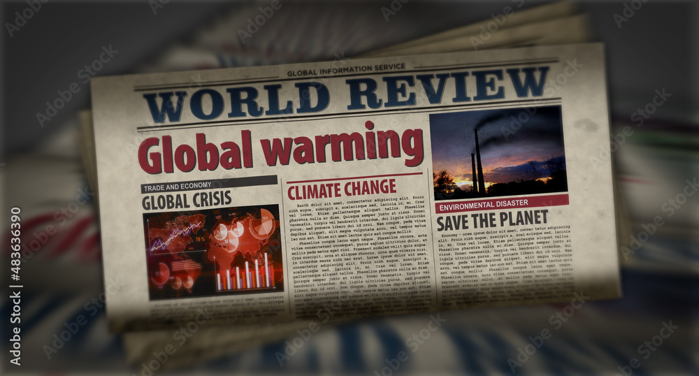 Global warming climate change environment crisis retro newspaper illustration