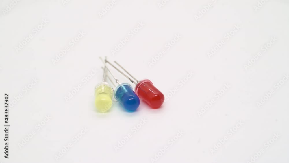 LED electronic component rotates on white background isolated. LED electronic component rotates on white background isolated.
