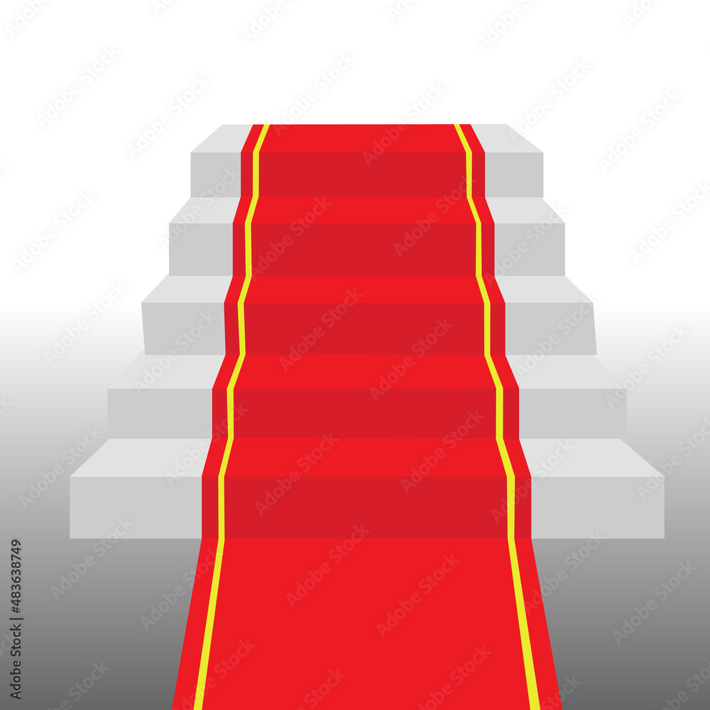 Red carpet on white stairs, vector illustration