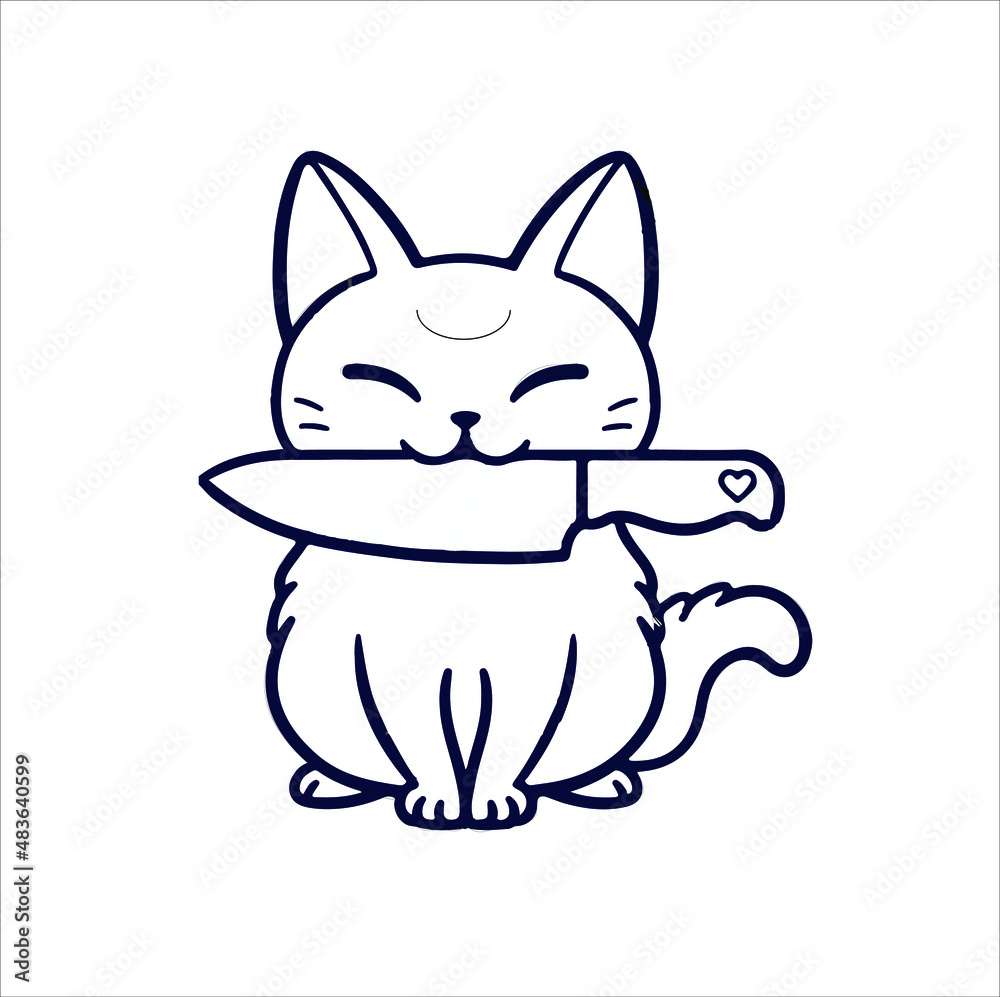 Cat with Knife Coloring Page For Kids Stock Vector Adobe Stock