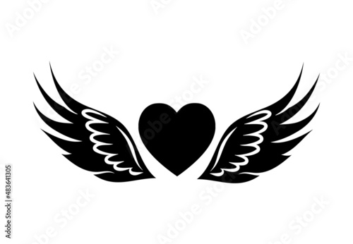 Flying Heart with wings. Valentine's Day angel wings. Vector illustration on a white background. Design for print and web