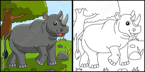 Rhino Coloring Page Vector Illustration