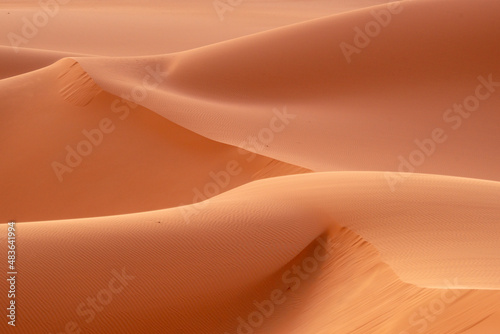 Sahara coral sand dunes, shapes, shades, color. Algeria, Mounlaga © Alexey