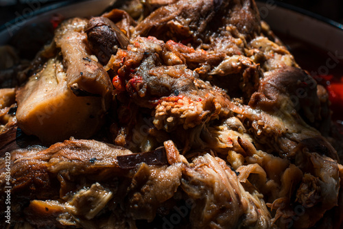 Grilled stacked roasted eggplant to make traditional national lyutenitsa in Bulgaria.