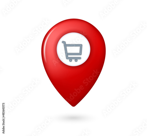Navigator pin locator.  Creative GPS map pointer. Geolocation sign isolated on white background. shop, market, outlet store 3D illustration