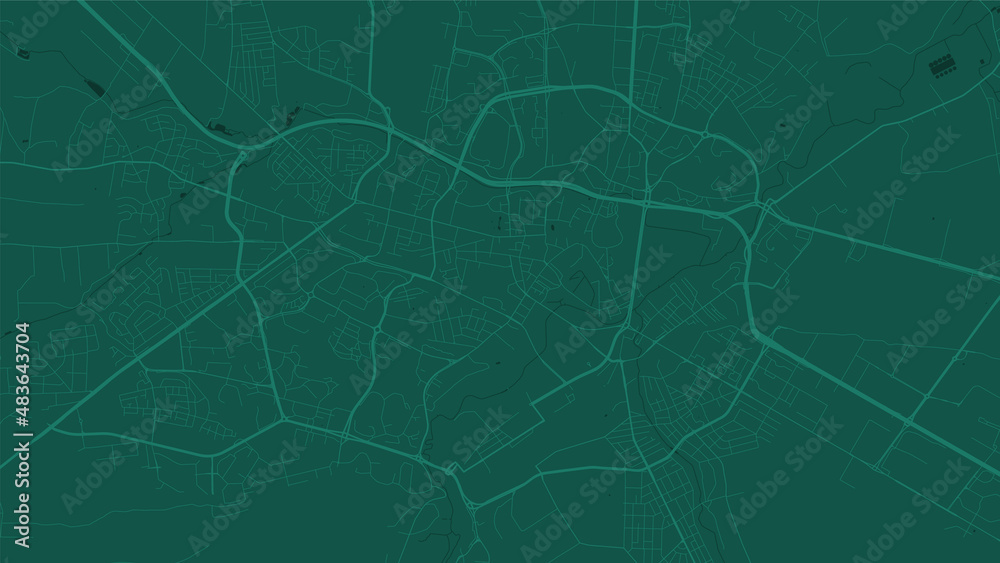 Green Lublin city area vector background map, roads and water illustration. Widescreen proportion, digital flat design.