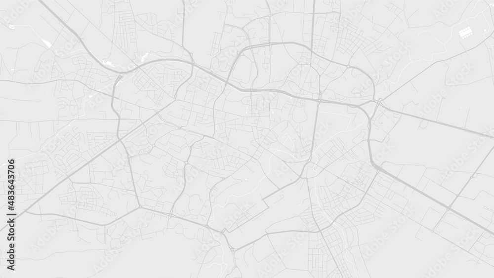 White and light grey Lublin city area vector background map, roads and water illustration. Widescreen proportion, digital flat design.