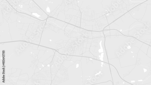 White and light grey Katowice city area vector background map, roads and water illustration. Widescreen proportion, digital flat design.