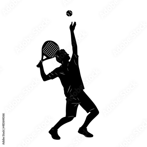 Padel Tennis Player Icon Illustration. Paddle Sport Vector Graphic Symbol Clip Art. Sketch Black Sign young man is padel tennis player jump to the ball good looking for posts and poster video