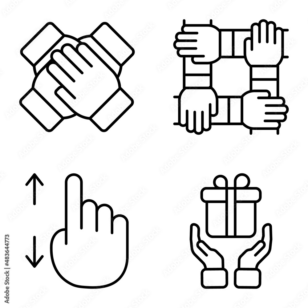 Obraz premium Allhandgestures Flat Icon Set Isolated On White Background