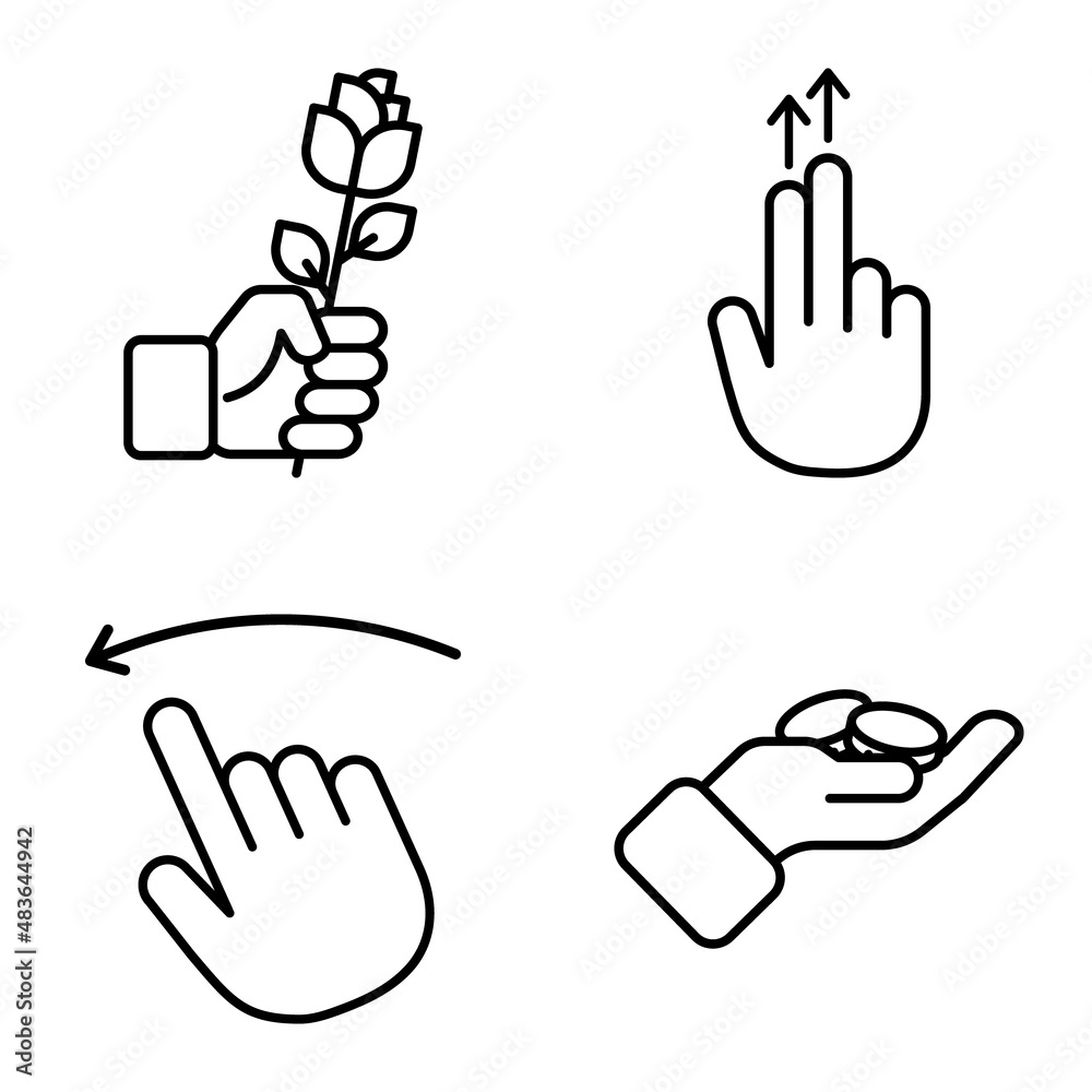 Fototapeta premium Allhandgestures Flat Icon Set Isolated On White Background
