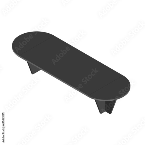 Black large oval table for corporate negotiations and meetings. Flat vector illustration