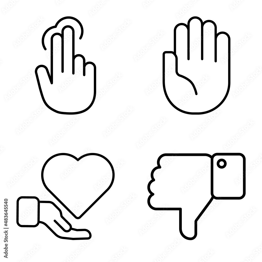 Obraz premium Allhandgestures Flat Icon Set Isolated On White Background