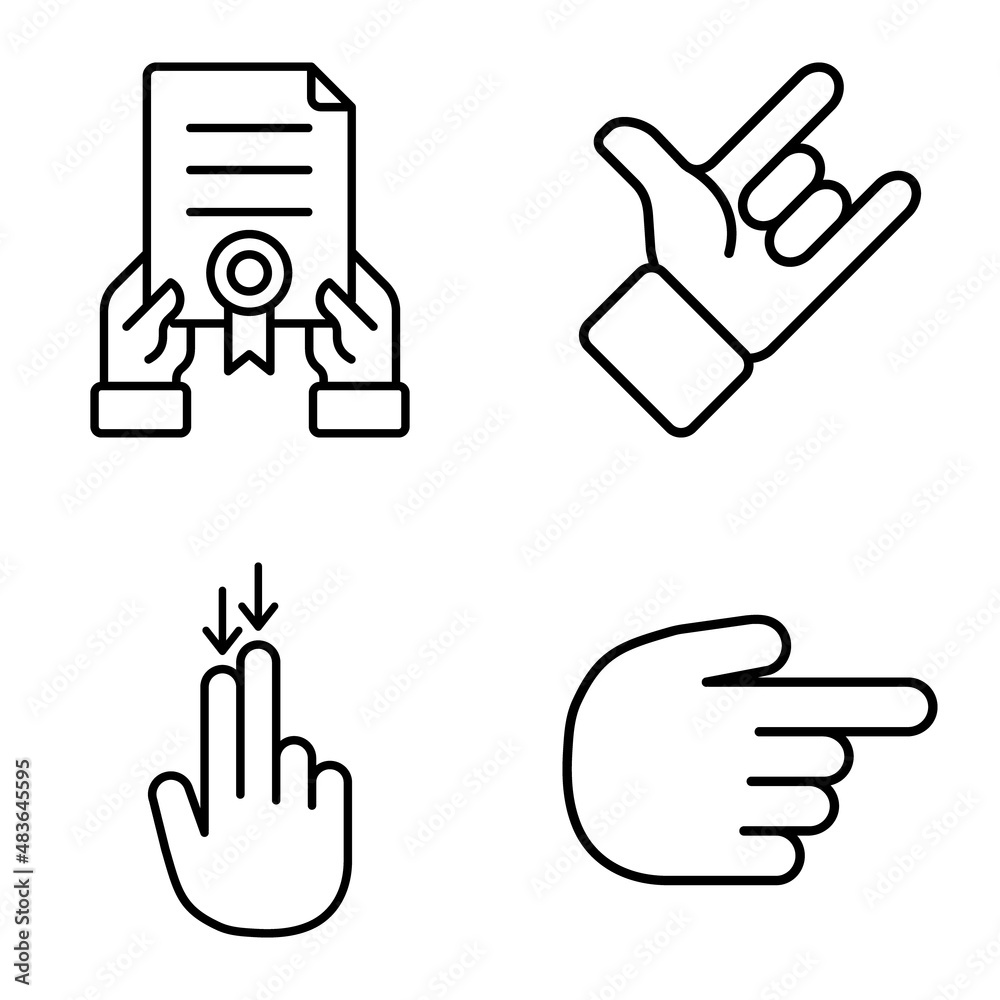 Obraz premium Allhandgestures Flat Icon Set Isolated On White Background