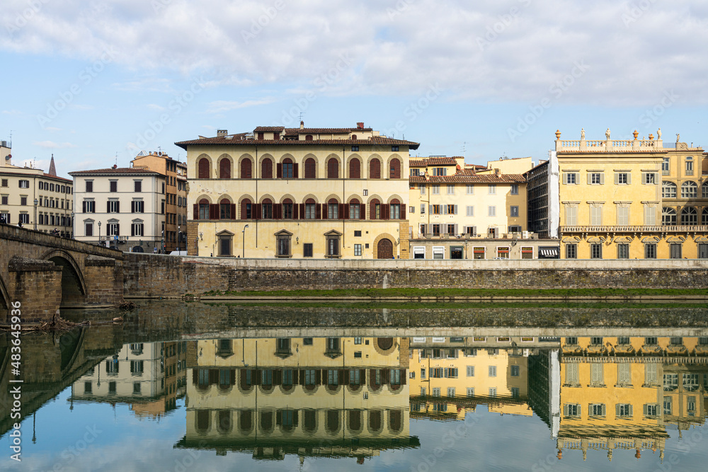 The palaces on the banks of the Arno River in Florence, Italy