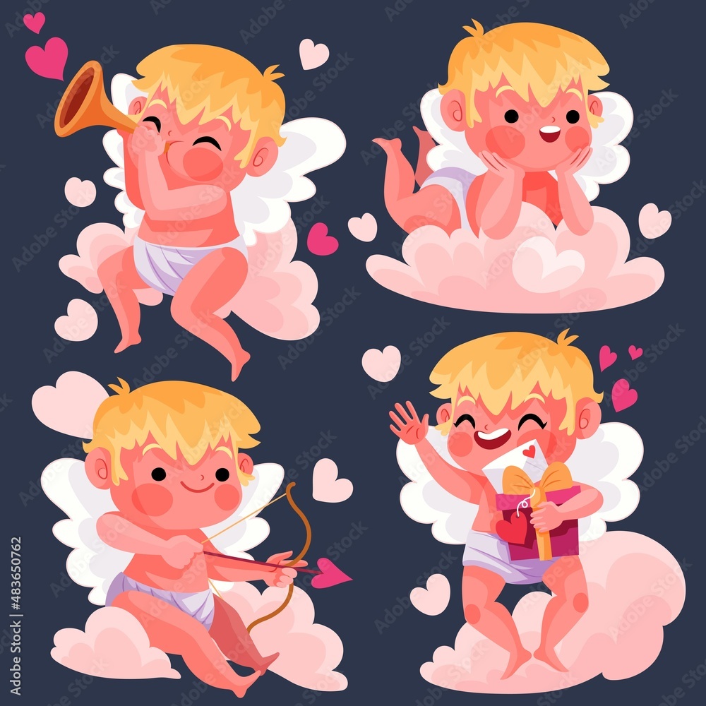flat valentine day cupid characters collection design vector illustration design vector illustration flat valentine day cupid characters collection design vector illustration design vector illustration