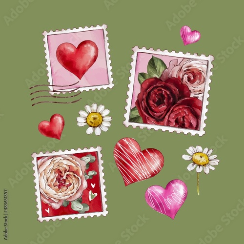 watercolor valentine day stickers collection design vector illustration design vector illustration