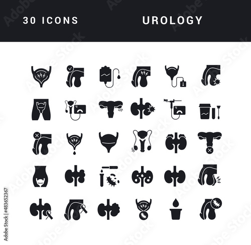 Urology. Collection of perfectly simple monochrome icons for web design, app, and the most modern projects. Universal pack of classical signs for category Medicine.