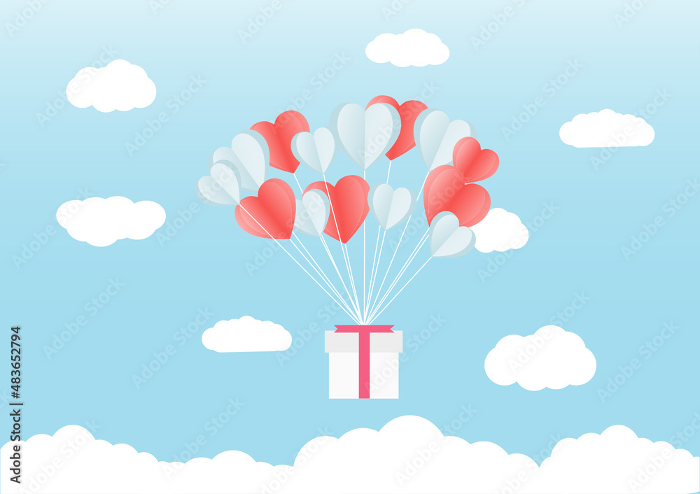 vector illustration heart collection with gift in the sky